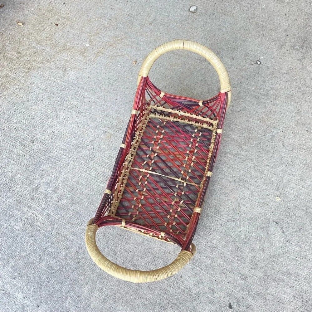 Colorful Small Rectangular Wicker Basket 12”x5.5”x3”